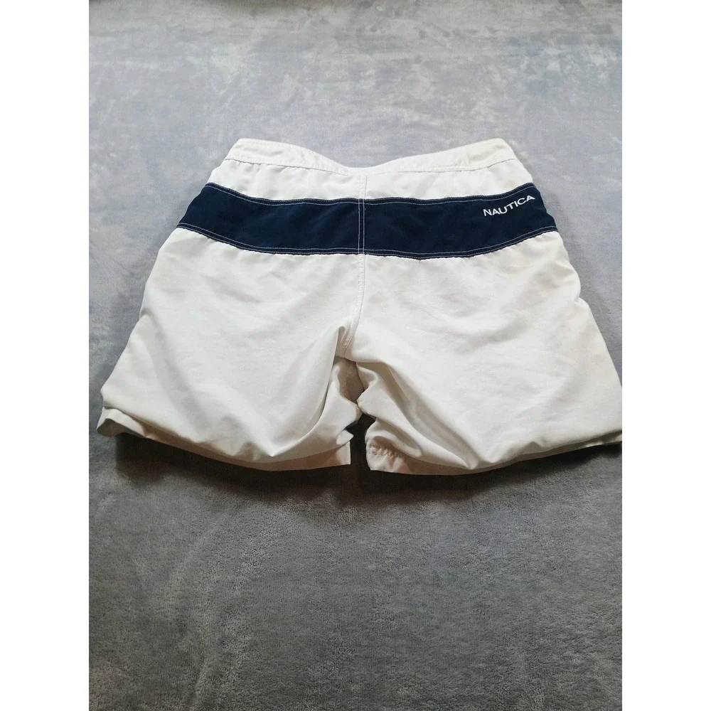 Nautica Mens Board Shorts White Navy 32W‎ Colorblock Swim Trunks